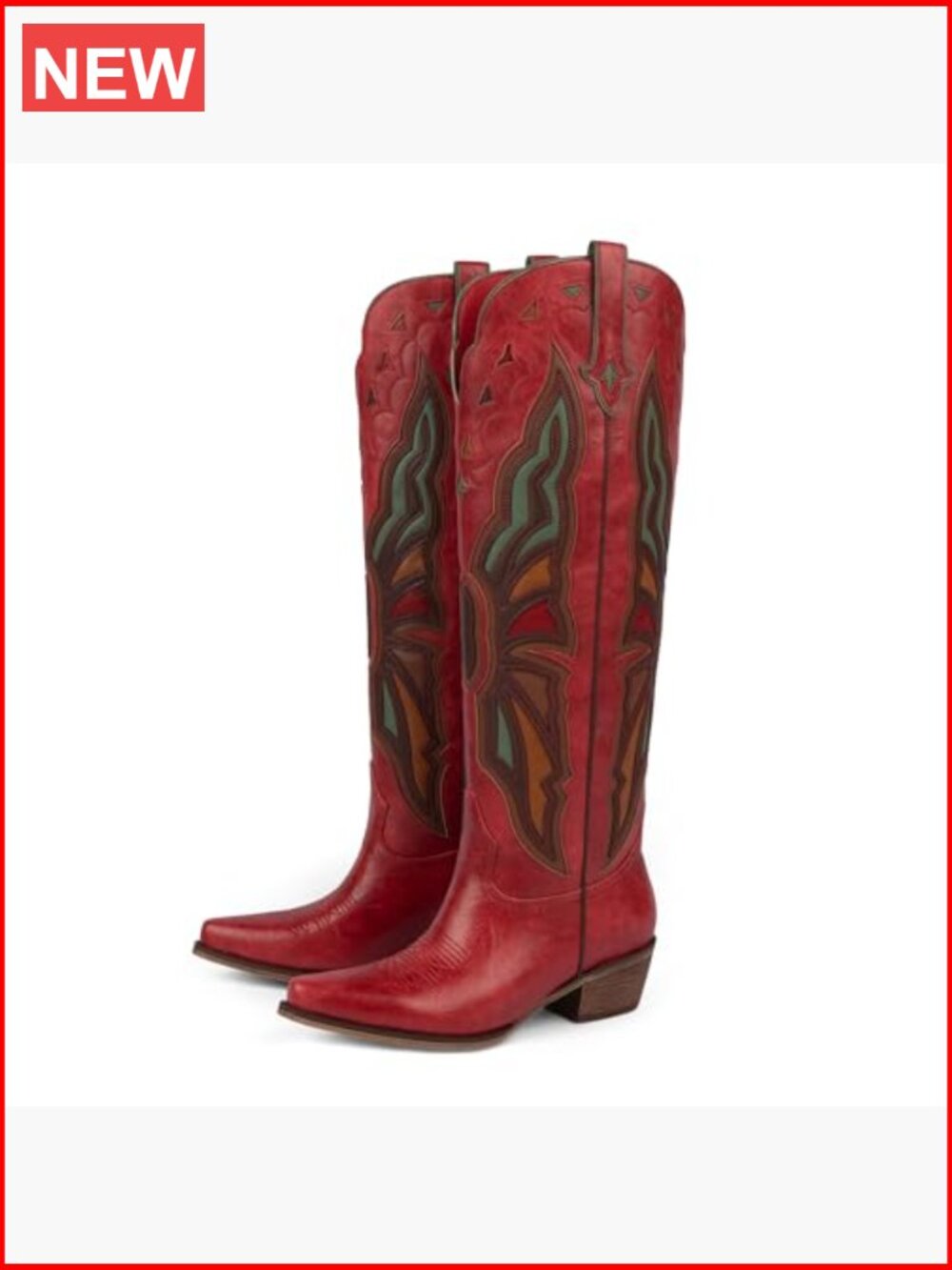 Knee High Chunky Heel Cowgirl Boots Faux Leather Pointed Toe Pull-On Western - Picture 5 of 7